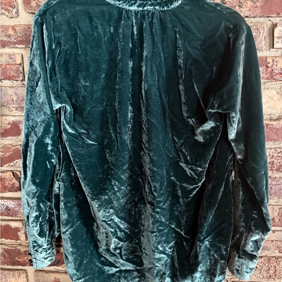 💚 Anthropologie Emerald Velvet Blouse Ruffle Neck Boho Romantic Top XS - Picture 3 of 5